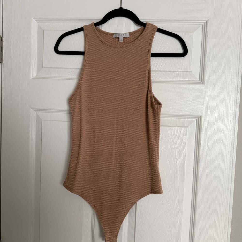 Gaze Ribbed Crew Neck Bodysuit in Khaki